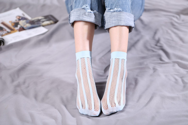 Ankle High Stockings D-2524-Light-Blue