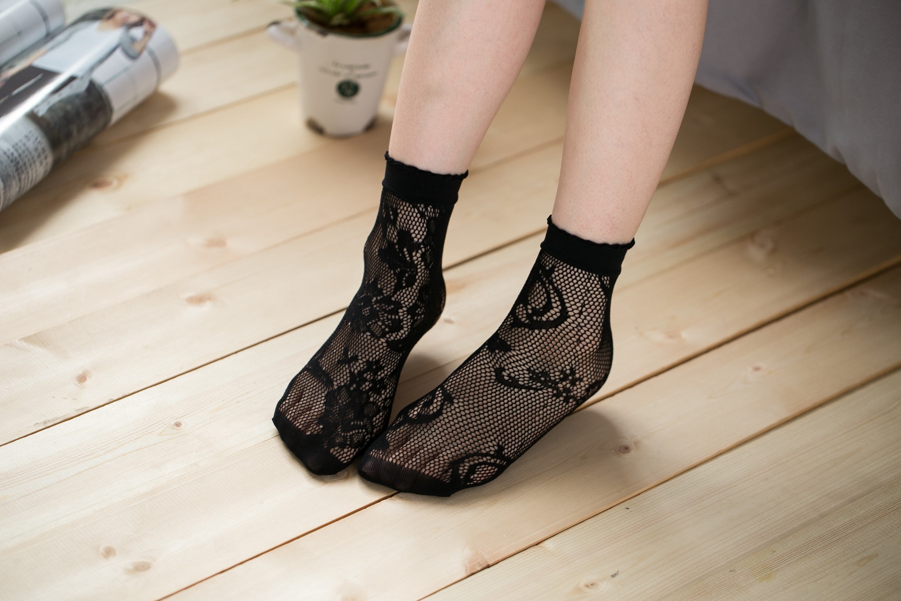 Ankle High Stockings D-2045-Black
