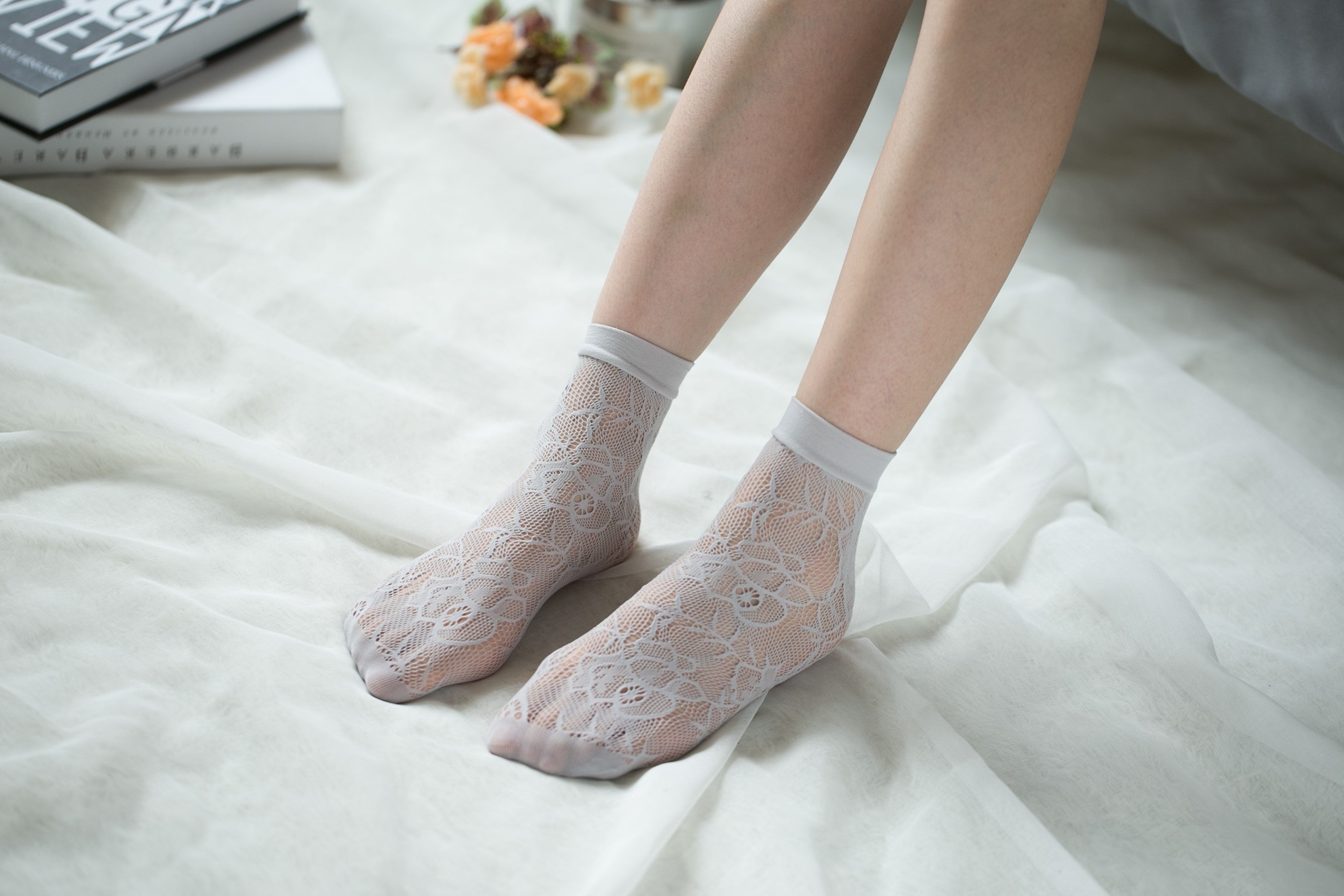 Ankle High Stockings D-2055-Gray