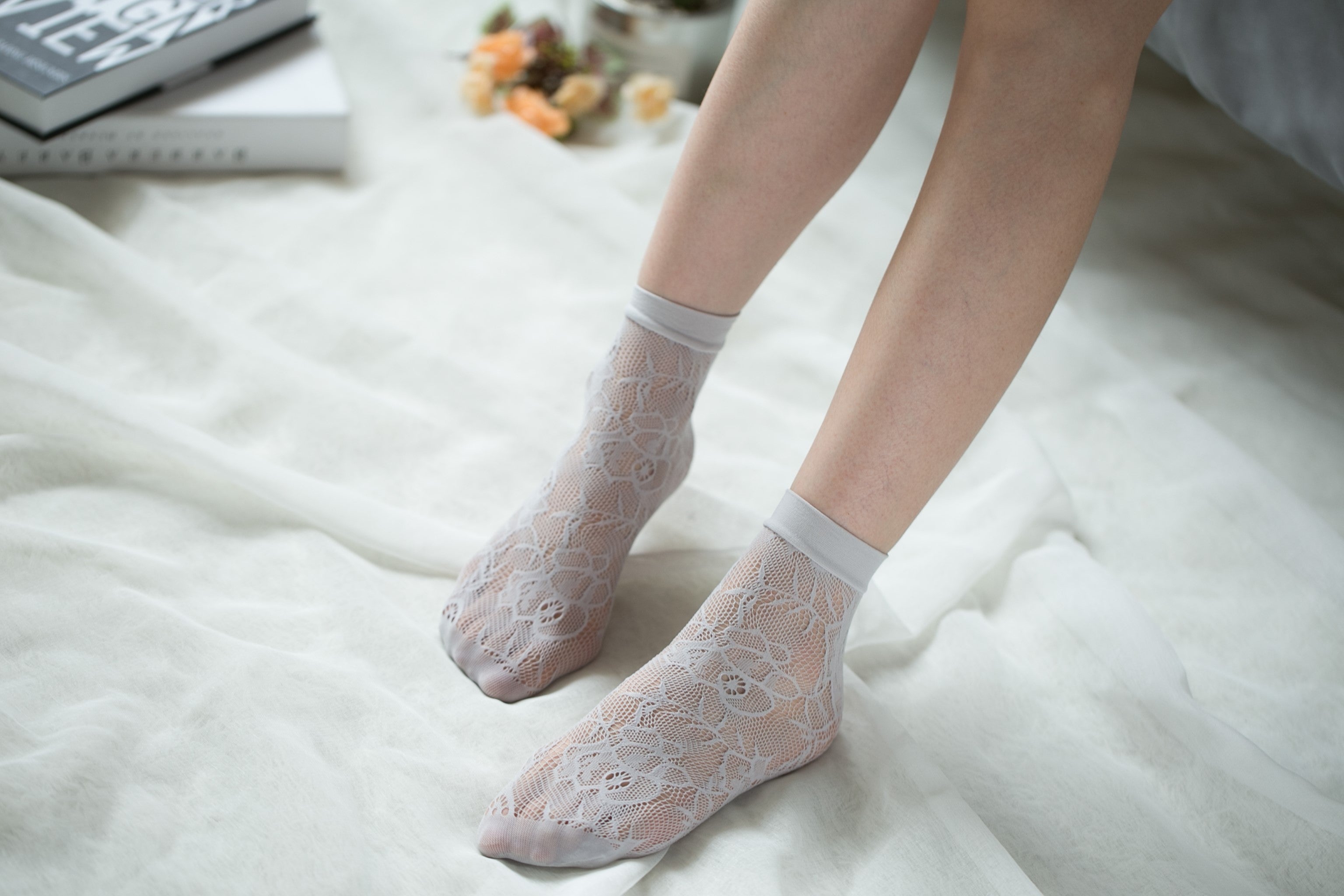 Ankle High Stockings D-2055-Gray